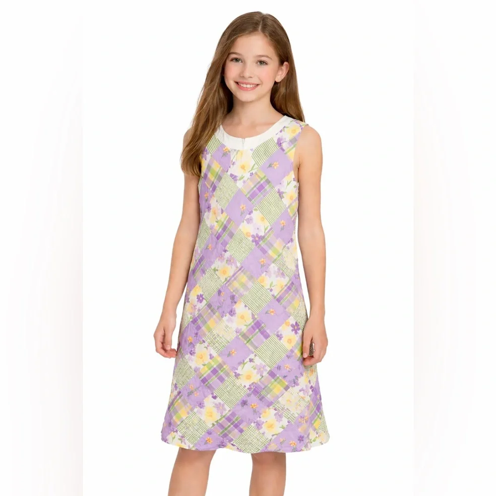 Gymboree Girls Floral Patchwork Sleeveless Dress Size 12 Purple Green
